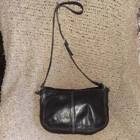 GIANNI CHIARINI-Black Leather Fold Over-Grommets/Studs-XBody/Shoulder-Excellent - Picture 3 of 8